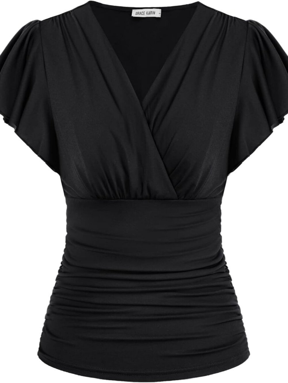2025 Womens Tops Summer Wrap Blouse V Neck Ruffle Sleeve Dressy Casual Top Ruche